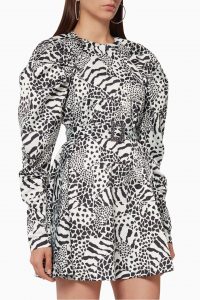 Rotate Tara Zebra-Print Taffeta Mini Dress